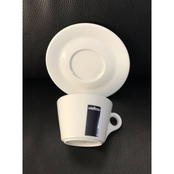 LAVAZZA COFFEE White Black Americano Mug Cup Saucer 10oz Marked IPA Italy - Picture 2 of 4